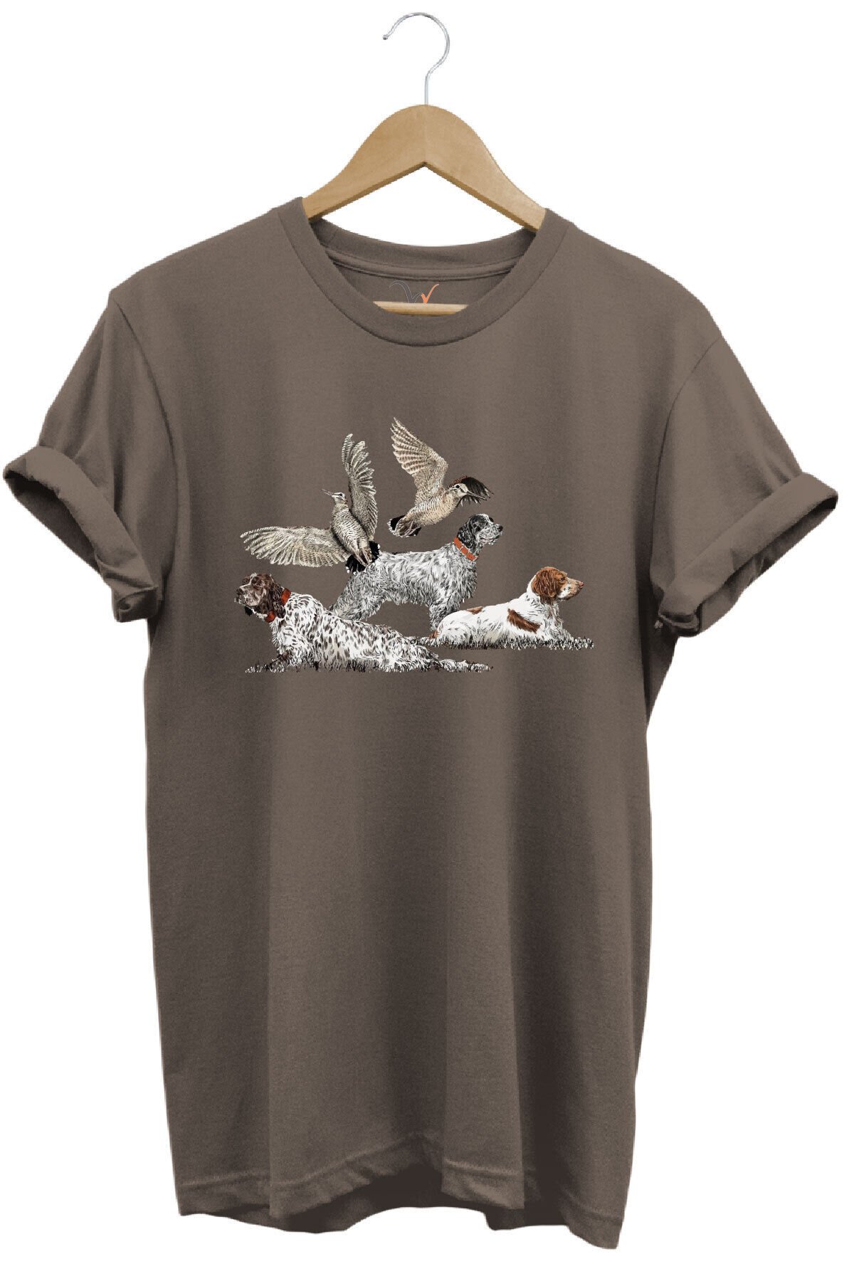 Avcılık Hunting Fermalı English Setter Ve Çulluk Baskılı %100 Pamuk Regular Fit Kahverengi T-shirt Kahverengi - L