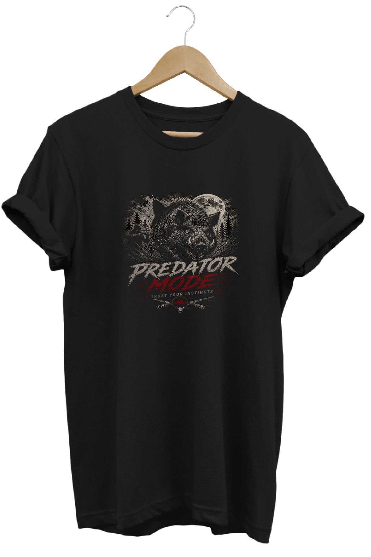Predator Mode Yaban Domuzu Baskılı Arazi ve Atıcılık Tişörtü Outdoor Giyim Siyah - 2XL