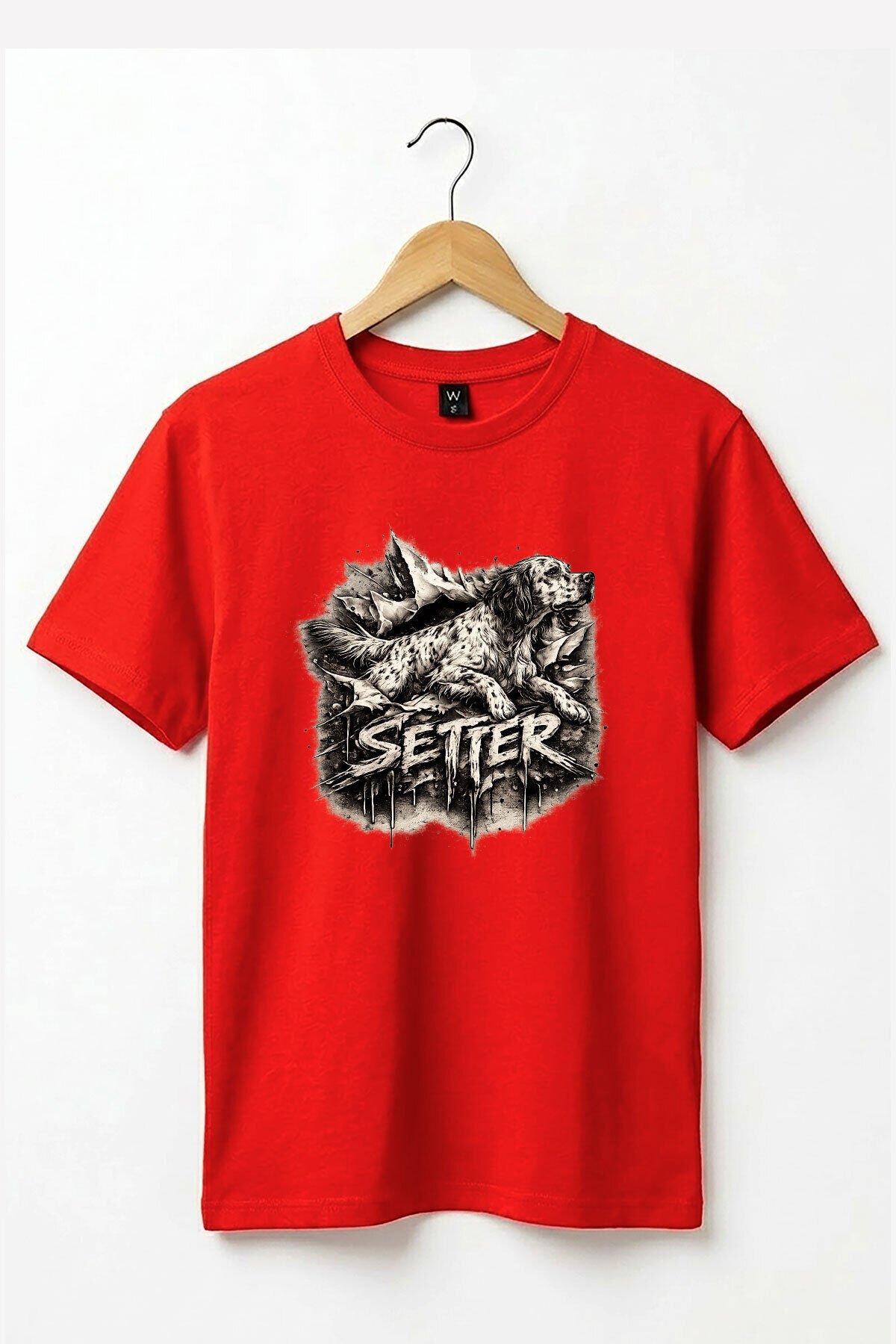 Unisex English Setter Köpek Baskılı Özel Tasarım Hunting Doğa %100 Pamuk Basic T-Shirt Kırmızı - XL