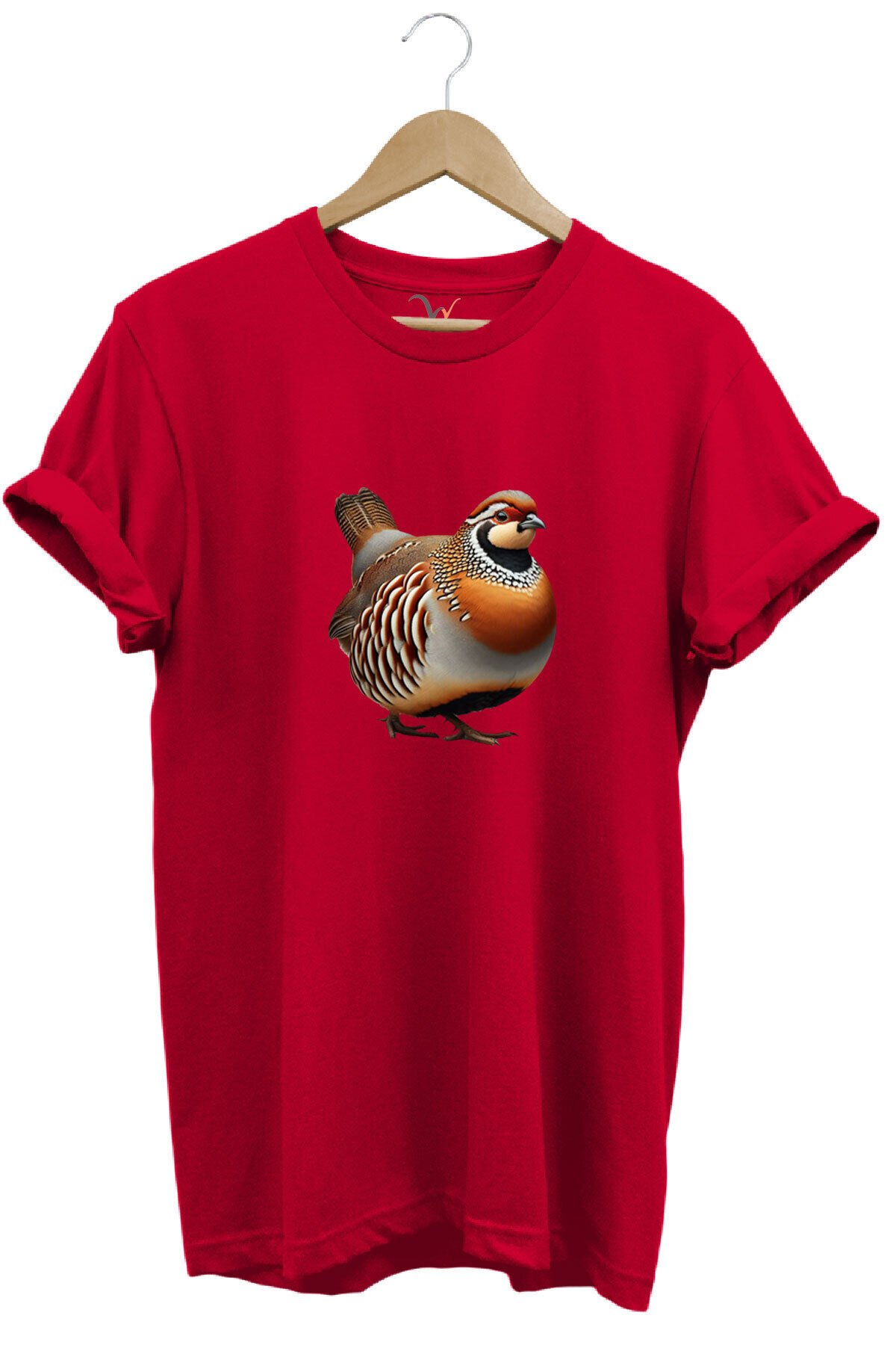 Avcılık Hunting Kınalı Keklik Baskılı Vahşi Yaşam %100 Pamuk Unisex Regular Fit T-Shirt Kırmızı - M