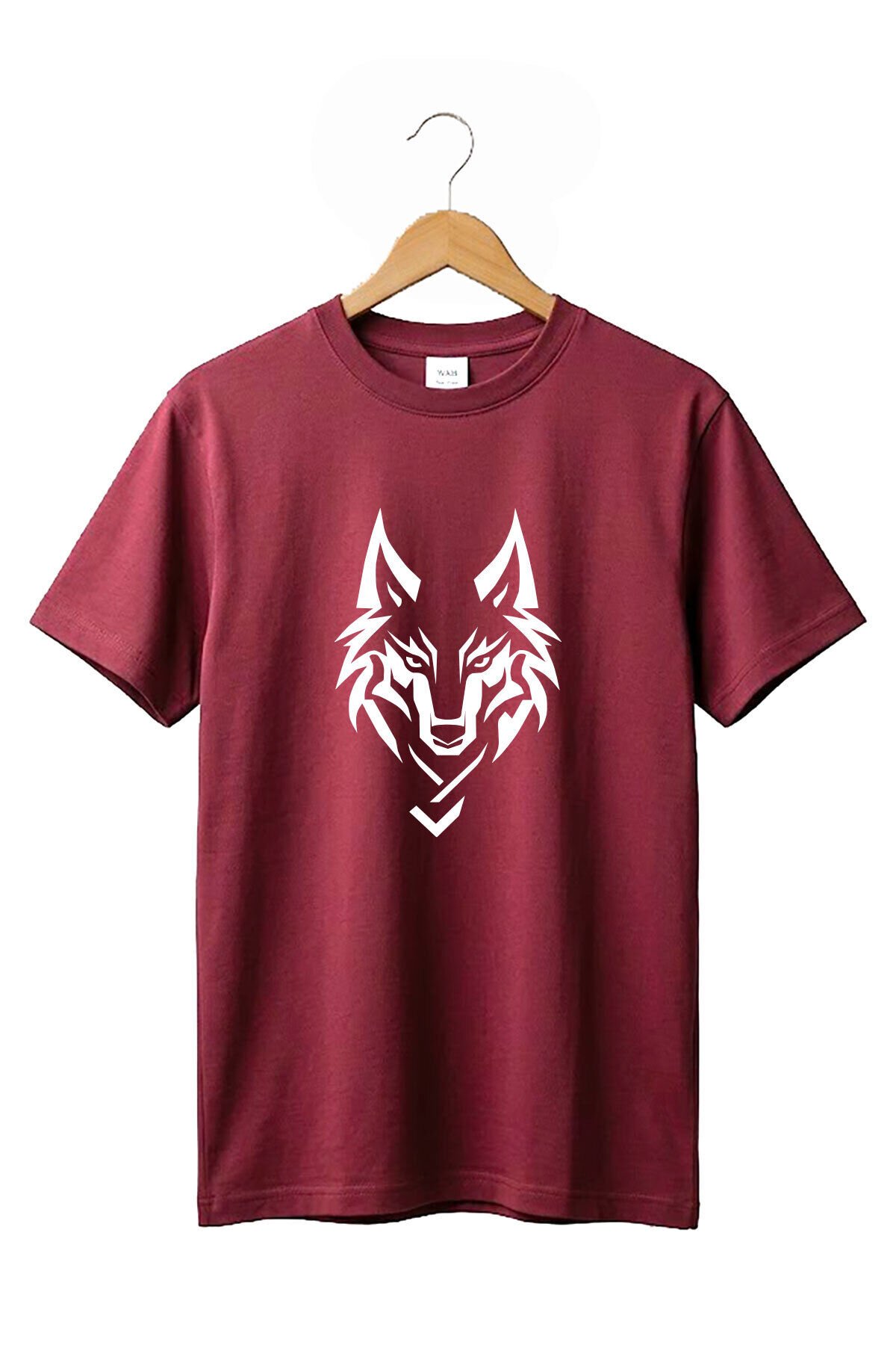 Bozkurt Türkçü Kurt Baskılı %100 Pamuk Regular Fit Bisiklet Yaka Basic T-shirt Bordo - 2XL