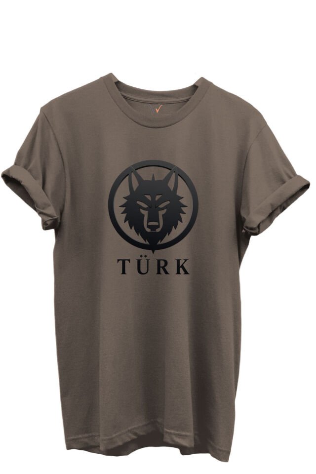 KURT ve TÜRK Özel Koleksiyon Serisi-3 Tasarım Baskılı %100 Pamuk T-shirt Kahverengi - 3XL