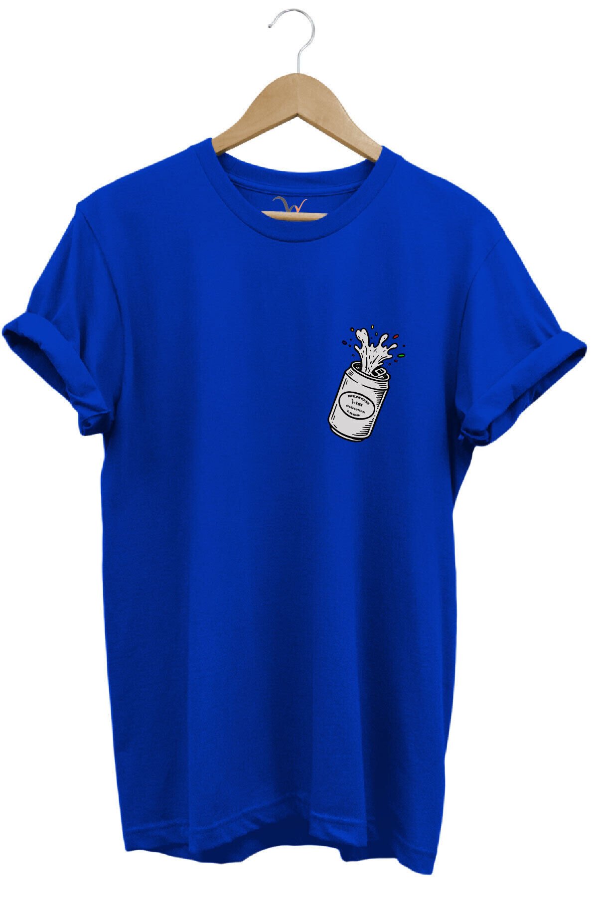 Widi Özel Tasarım Logo Baskılı %100 Pamuk Regular Fit Premium Tişört Mavi - 2XL