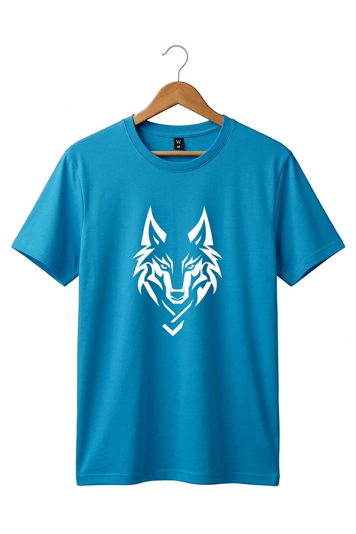 Bozkurt Türkçü Kurt Baskılı %100 Pamuk Regular Fit Bisiklet Yaka Basic T-shirt Turkuaz - M