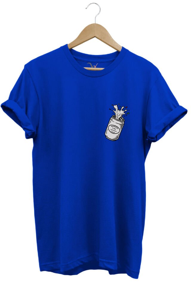 Widi Özel Tasarım Logo Baskılı %100 Pamuk Regular Fit Premium Tişört Mavi - 3XL