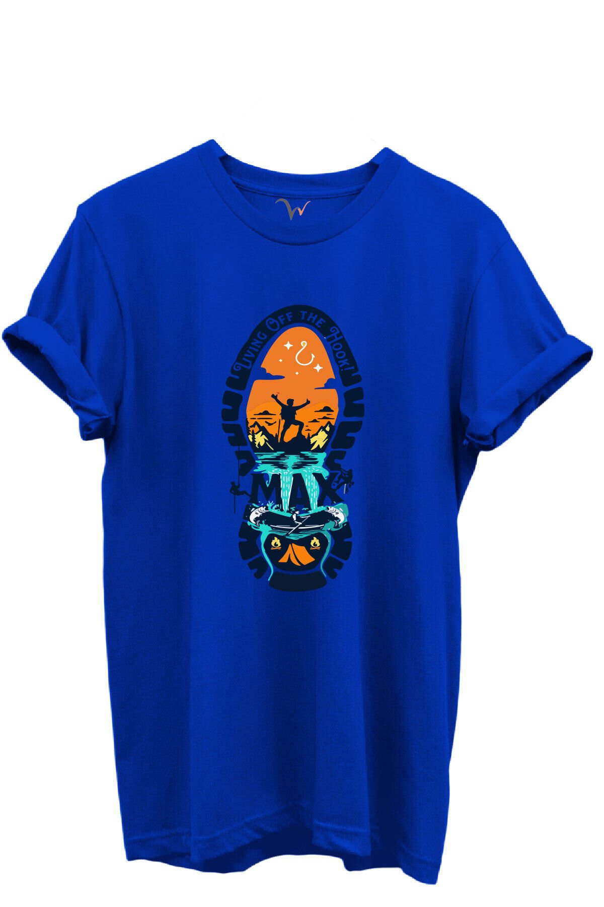 Balıkçılık ve Macera Tema Baskılı %100 Pamuk Regular Fit Bisiklet Yaka Unisex T-shirt Saks Mavi - M