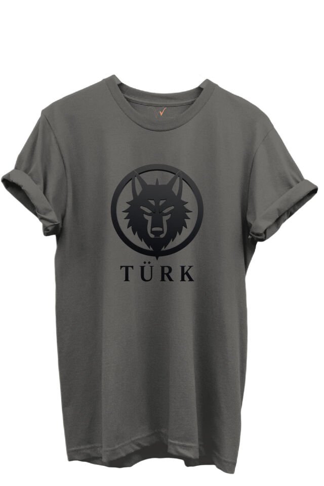 KURT ve TÜRK Özel Koleksiyon Serisi-3 Tasarım Baskılı %100 Pamuk T-shirt Antrasit Gri - L