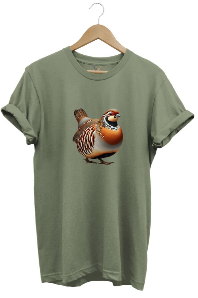 Avcılık Hunting Kınalı Keklik Baskılı Vahşi Yaşam %100 Pamuk Unisex Regular Fit T-Shirt Haki - L