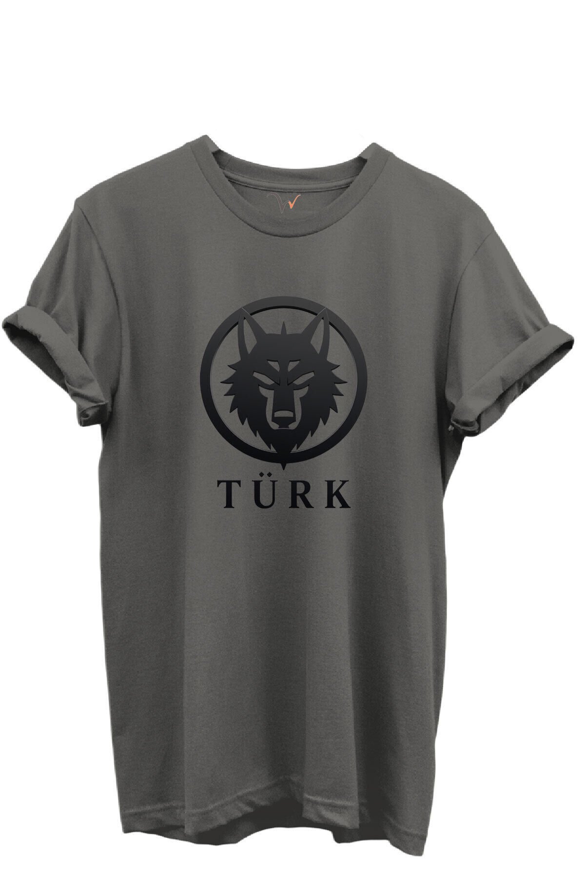 KURT ve TÜRK Özel Koleksiyon Serisi-3 Tasarım Baskılı %100 Pamuk T-shirt Antrasit Gri - 3XL