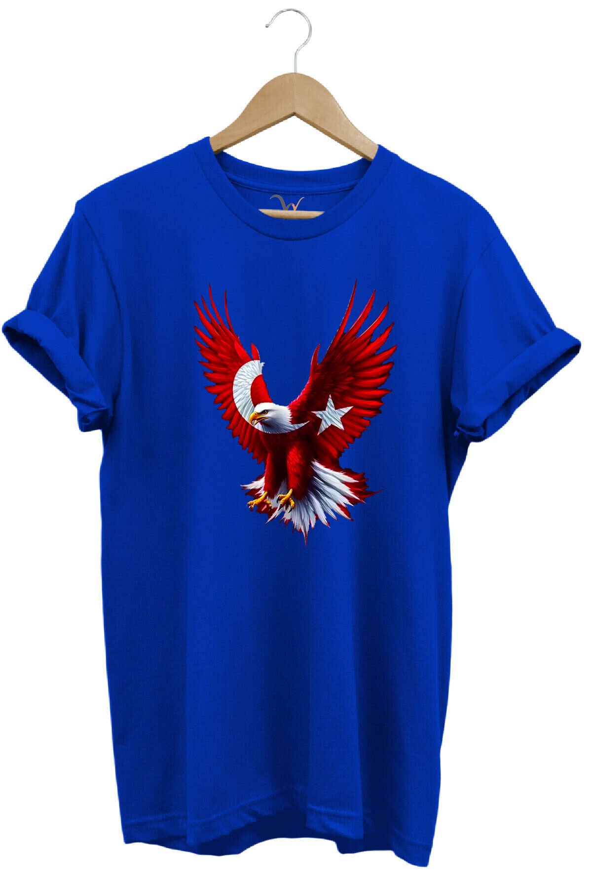 Türkiye Ay Yıldız Türk Bayrağı Kartal Tasarım Baskılı %100 Pamuk Regular Fit Bisiklet Yaka T-Shirt Mavi - 2XL