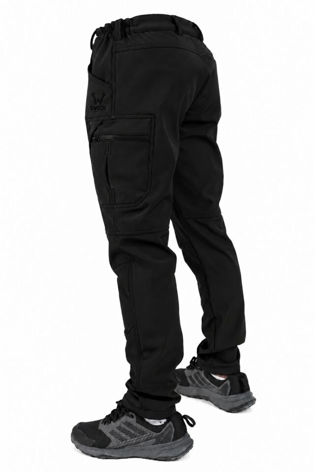 Widi Siyah Softshell Su İtici Esnek Taktik Kargo Cepli Outdoor Pantolon