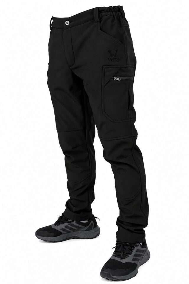 Widi Siyah Softshell Su İtici Esnek Taktik Kargo Cepli Outdoor Pantolon