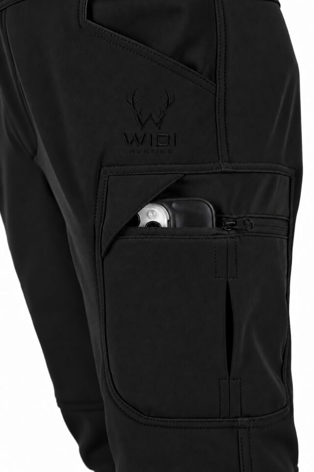 Widi Siyah Softshell Su İtici Esnek Taktik Kargo Cepli Outdoor Pantolon