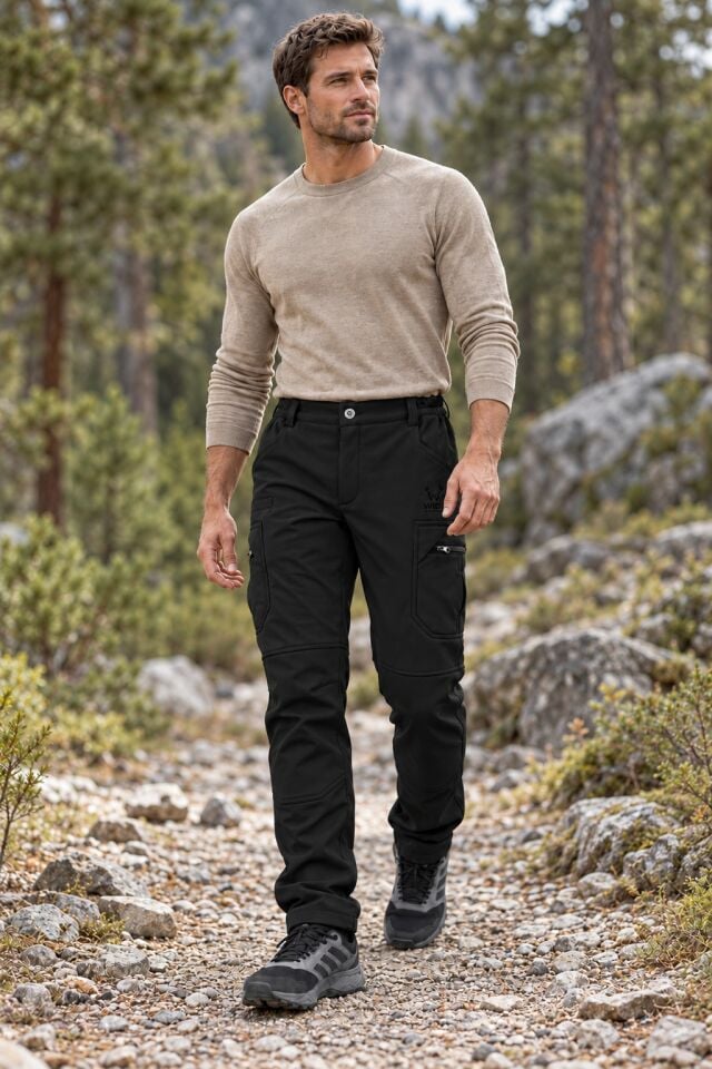 Widi Siyah Softshell Su İtici Esnek Taktik Kargo Cepli Outdoor Pantolon
