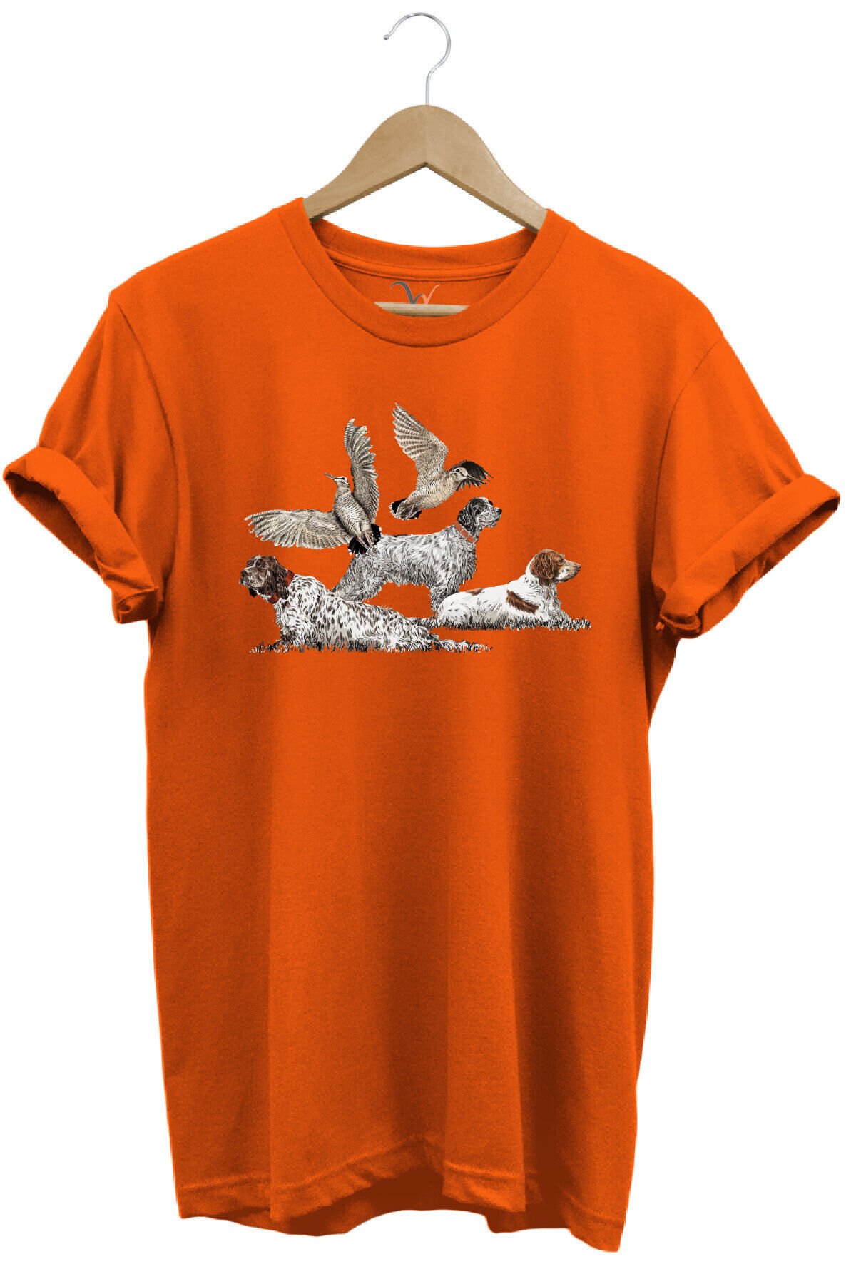 Avcılık Hunting Fermalı English Setter Ve Çulluk Baskılı %100 Pamuk Regular Fit Kahverengi T-shirt Turuncu - L
