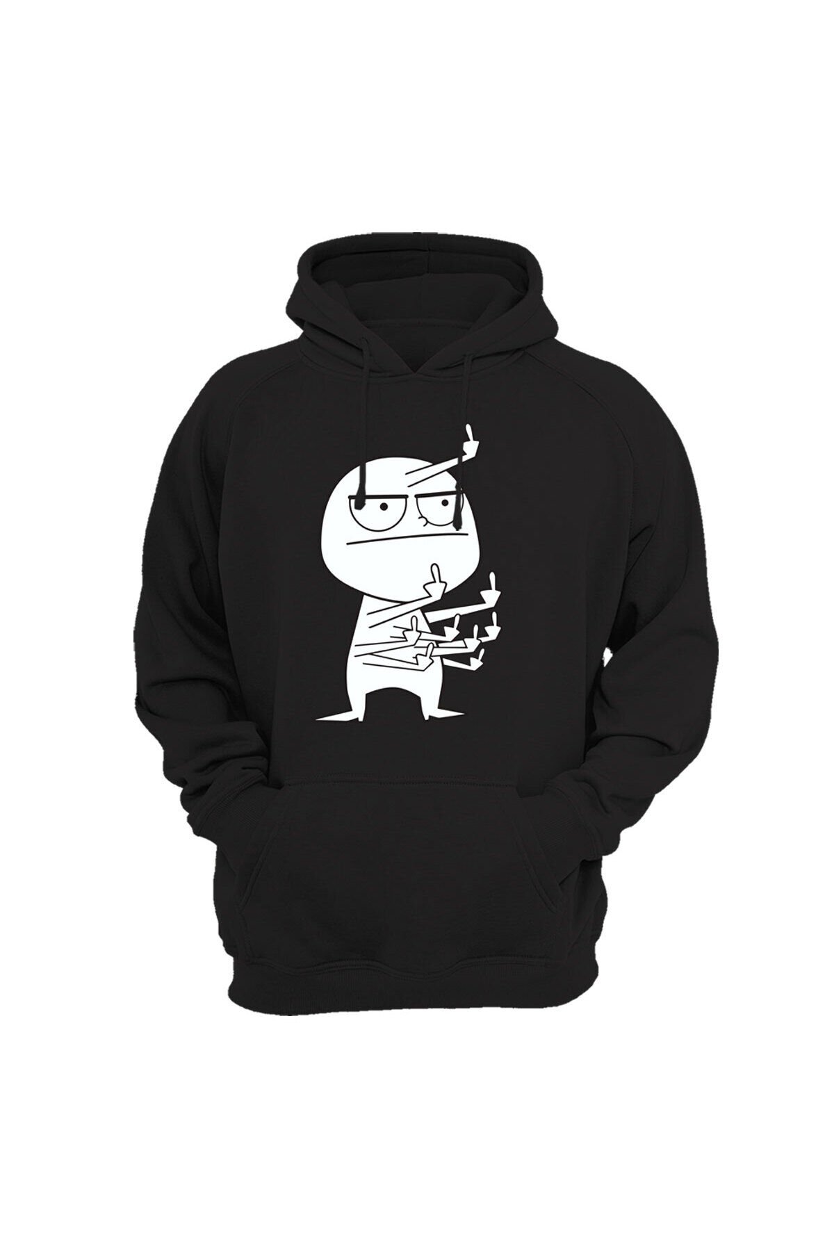 Hediye Eğlenceli Komik Orta Parmak Tasarım Baskılı  3 İplik Kalın Şardonlu Kanguru Cepli Sweatshirt