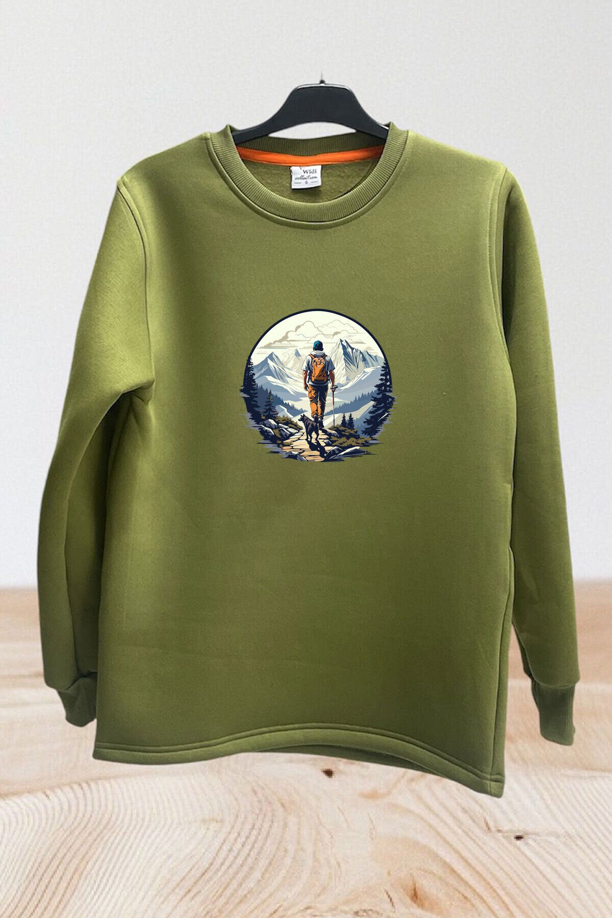 Outdoor Doğa Dağ Yürüyüşü Yapan Adam Baskılı Regular Fit Bisiklet Yaka Kışlık Sweatshirt