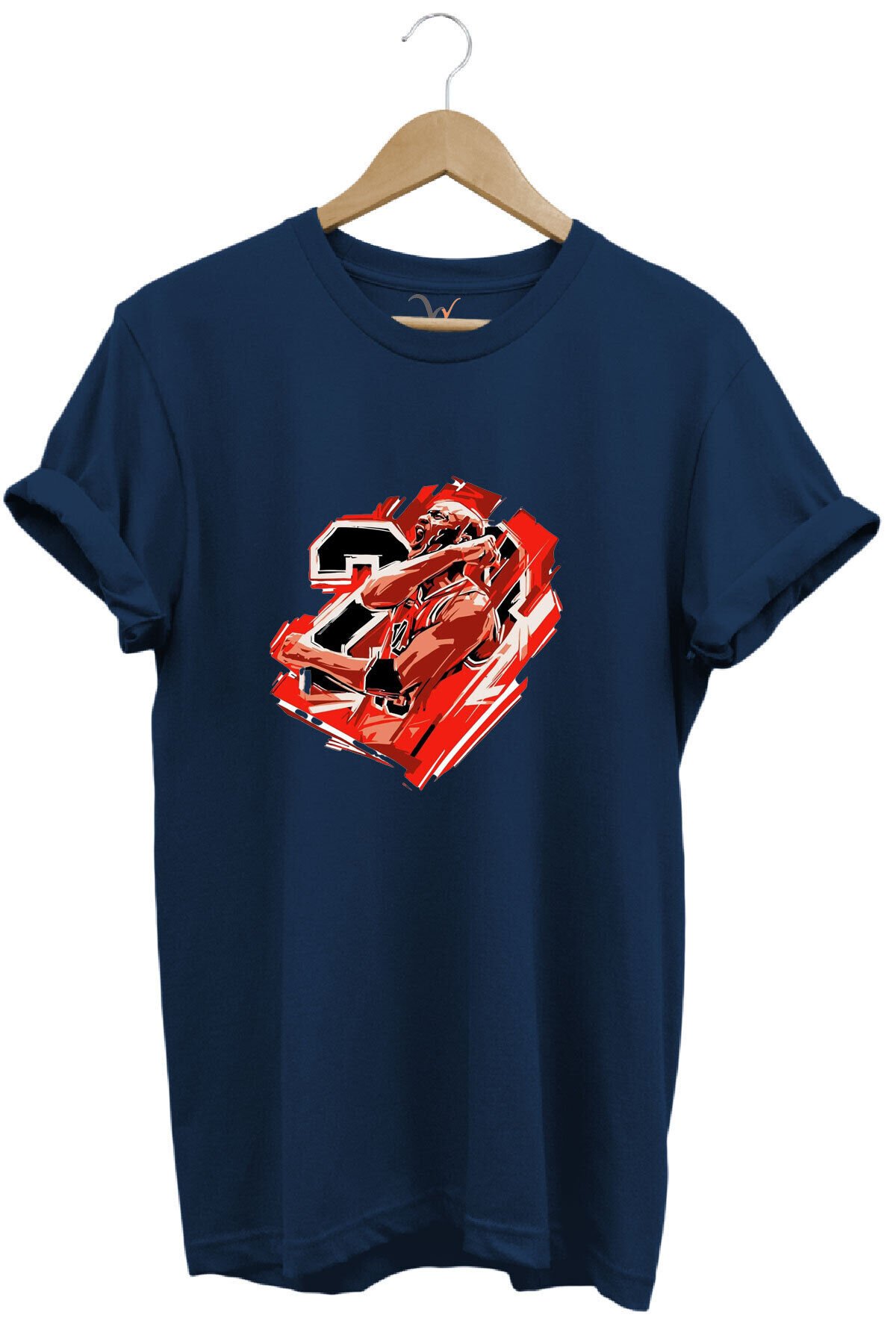 Basketbol Tasarım Kalpli Jordan Basketçi Baskılı %100 Pamuk Lacivert T-shirt