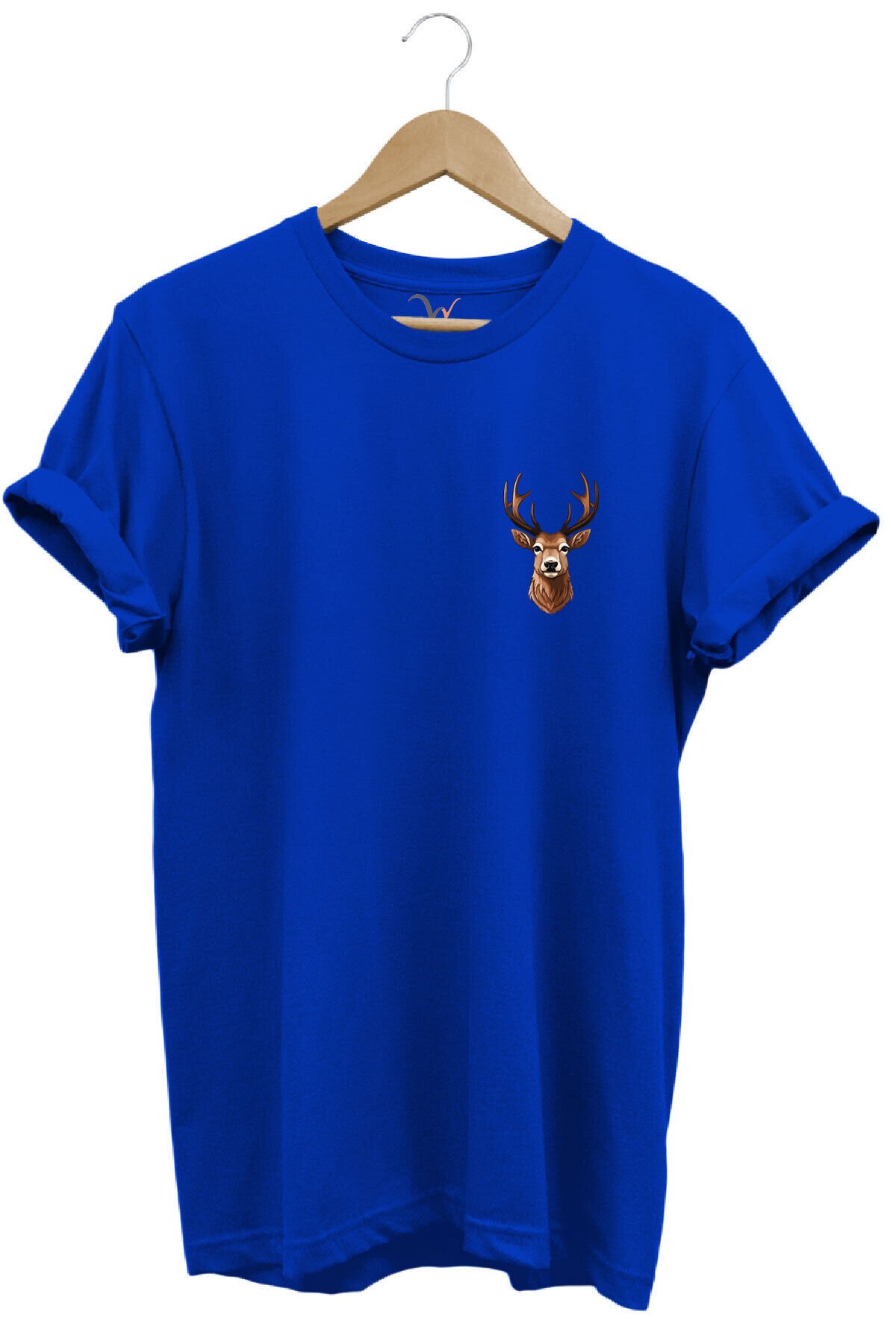 Avcılık Hunting Geyik Avı Baskılı %100 Pamuk Regular Fit Bisiklet Yaka T-shirt Mavi - 2XL