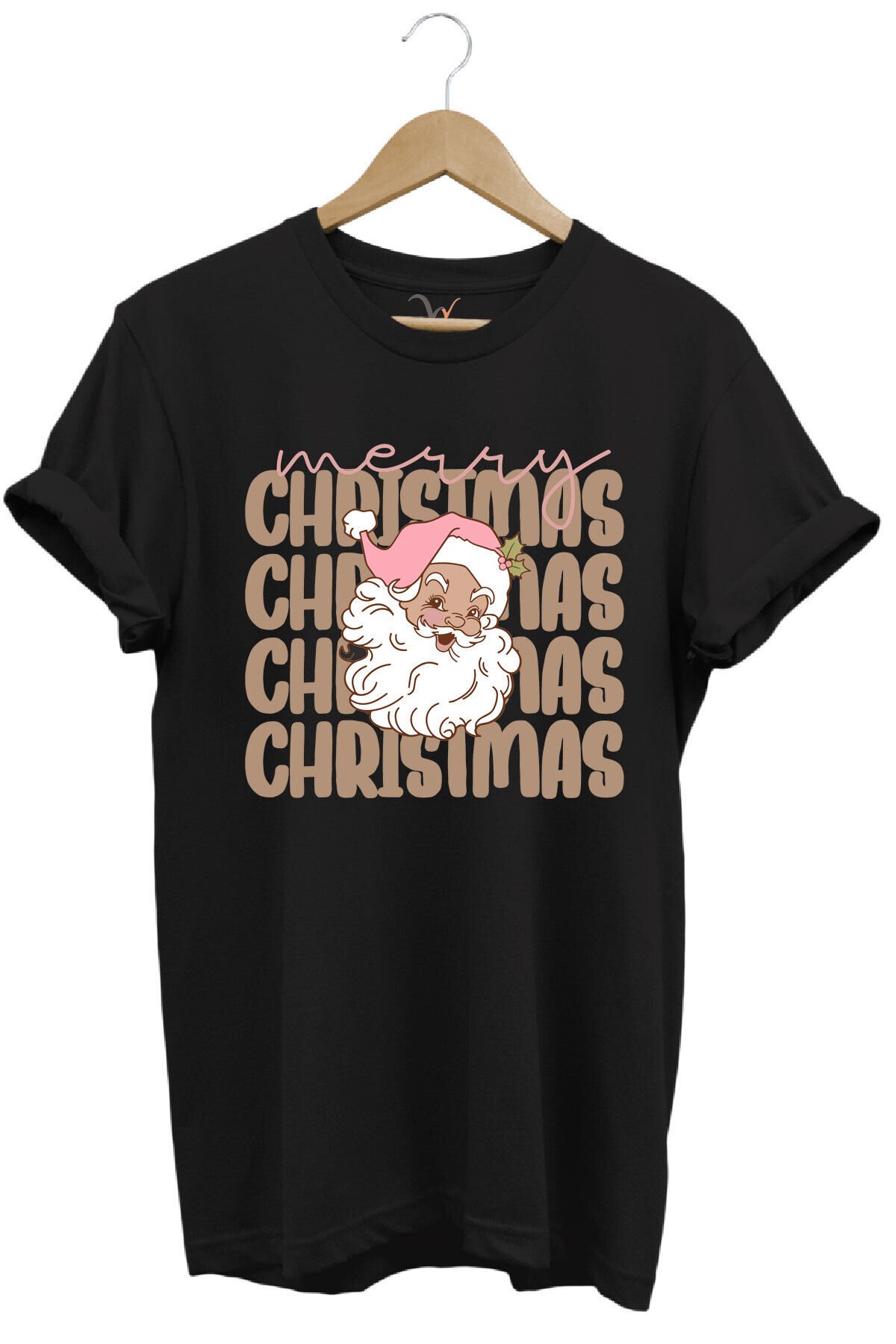 Unisex Yılbaşı Yeni Yıl Noel Baba Merry Christmas Kar Baskılı %100 Pamuk Regular Fit T-Shirt Siyah - 5XL