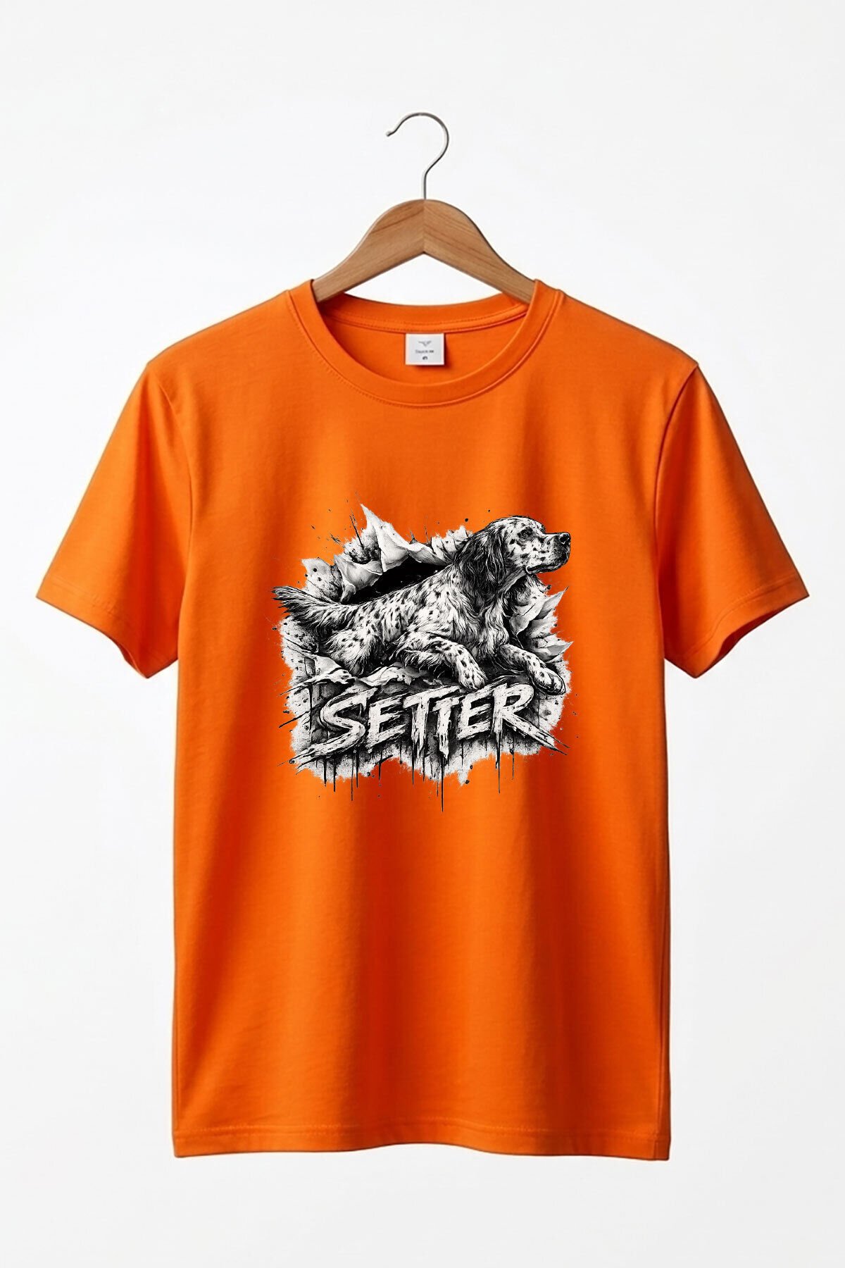 Unisex English Setter Köpek Baskılı Hunting Doğa %100 Pamuk Basic T-Shirt Turuncu - 2XL