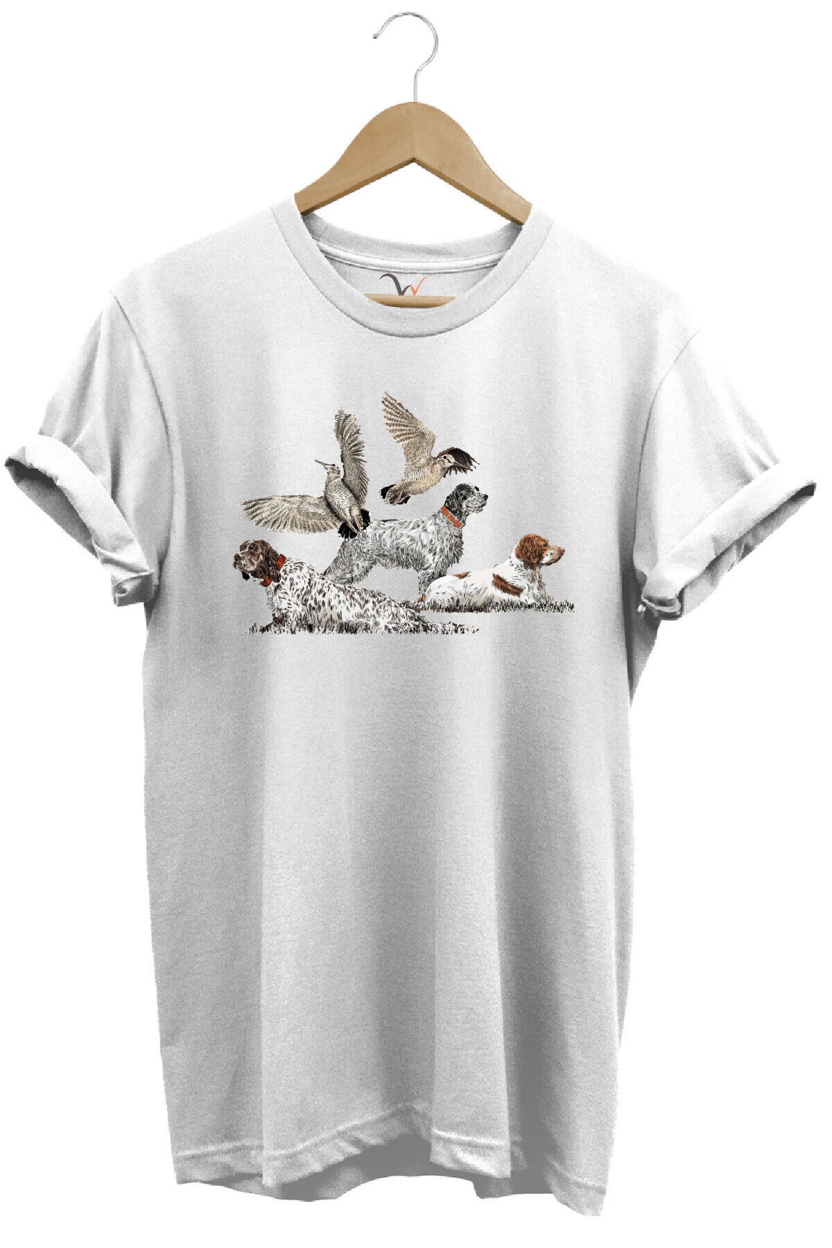 Avcılık Hunting Fermalı English Setter Ve Çulluk Baskılı %100 Pamuk Regular Fit Kahverengi T-shirt Beyaz - XL
