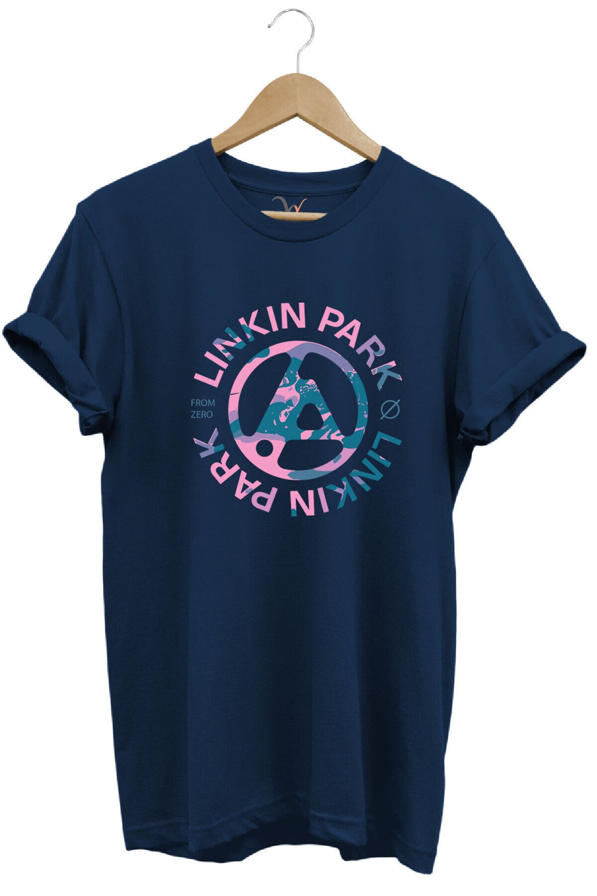 Müzik Grubu Rock Metal Baskılı Linkin Park Cool %100 Pamuk Bisiklet Yaka Haki T-shirt Lacivert - 2XL