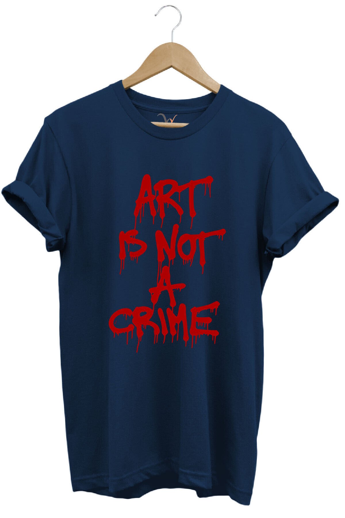 Sanat Suç Değildir Tasarım Baskılı Regular Fit %100 Pamuk Bisiklet Yaka Premium Lacivert T-shirt