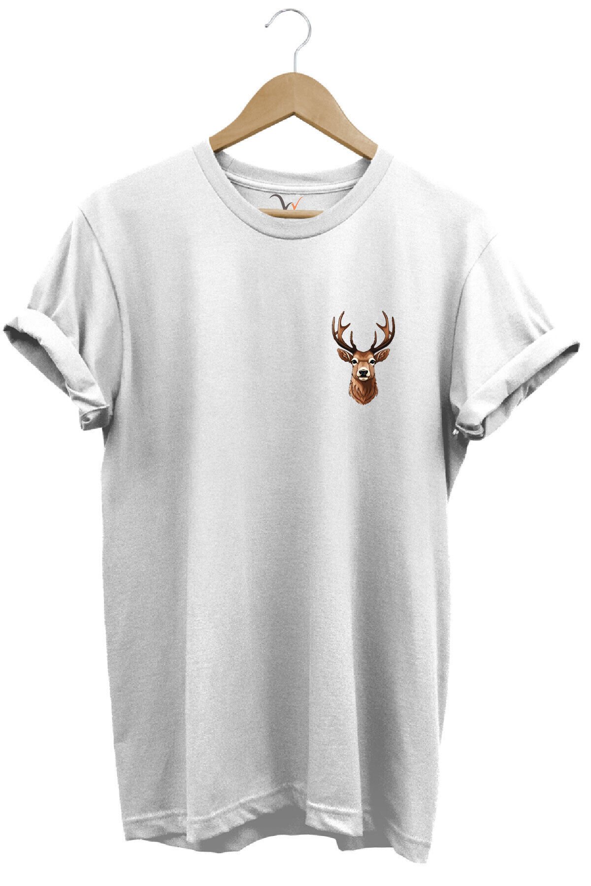 Avcılık Hunting Geyik Avı Baskılı %100 Pamuk Regular Fit Bisiklet Yaka T-shirt Beyaz - 3XL
