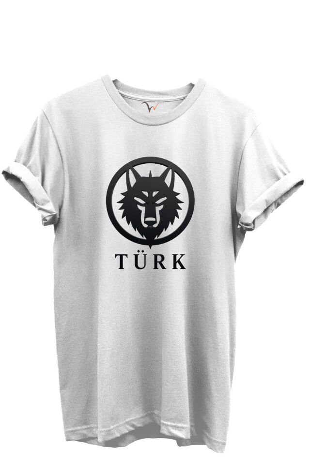 KURT ve TÜRK Özel Koleksiyon Serisi-3 Tasarım Baskılı %100 Pamuk T-shirt Beyaz - S