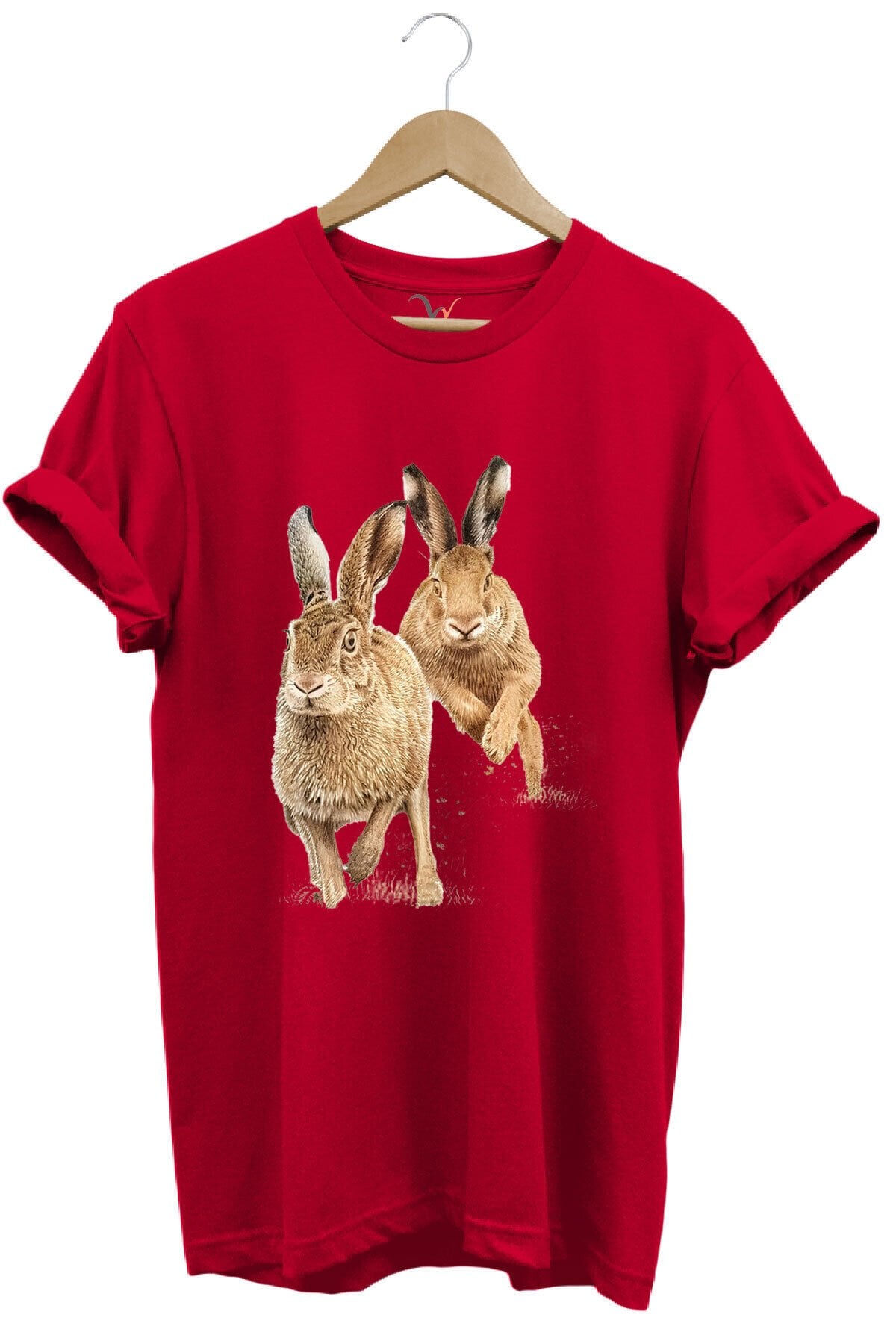 Avcılık Hunter Tavşan Avı Baskılı %100 Pamuk Regular Fit Kırmızı T-shirt