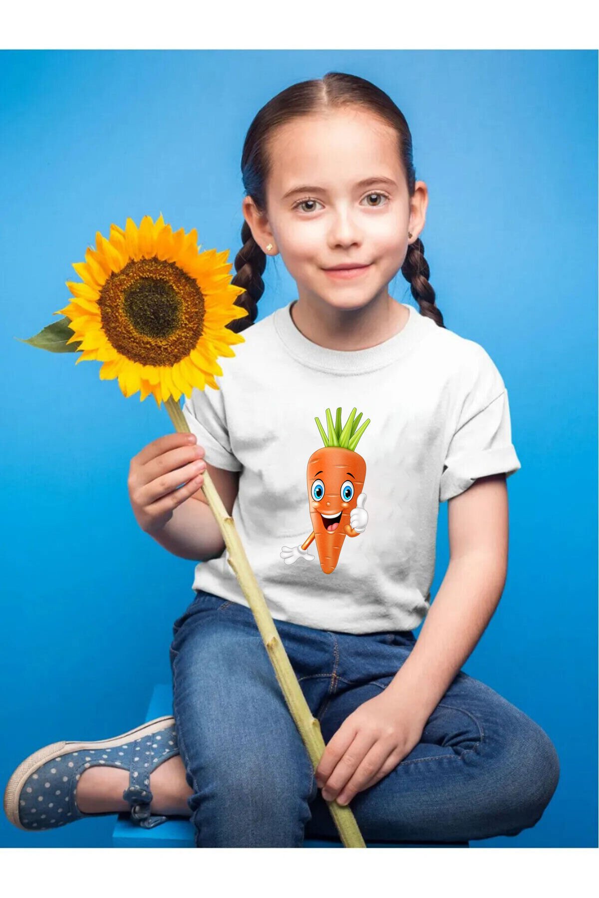 Havuç Baskılı Regular Fit %100 Pamuk Çocuk Beyaz T-shirt Beyaz - 9-10 Yaş