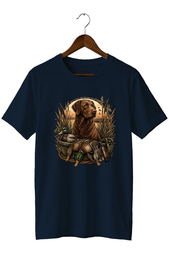 Erkek Av Köpeği ve Ördek Avı Baskılı T-Shirt – Outdoor Avcılık Temalı Bisiklet Yaka Kısa Kollu