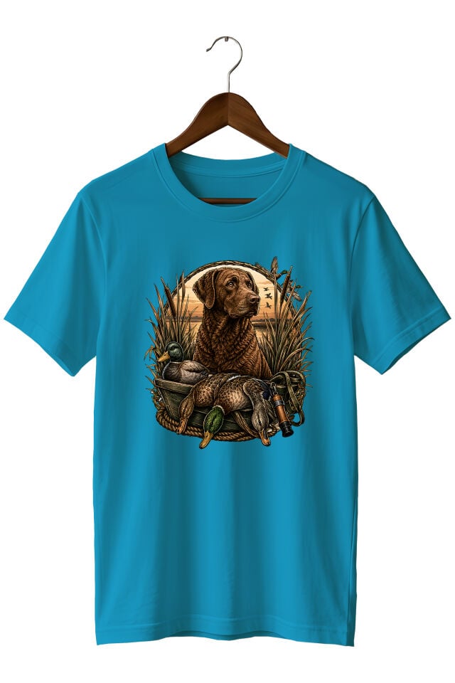 Erkek Av Köpeği ve Ördek Avı Baskılı T-Shirt – Outdoor Avcılık Temalı Bisiklet Yaka Kısa Kollu