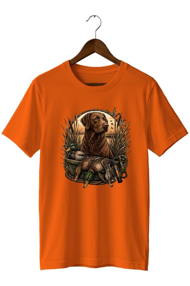 Erkek Av Köpeği ve Ördek Avı Baskılı T-Shirt – Outdoor Avcılık Temalı Bisiklet Yaka Kısa Kollu