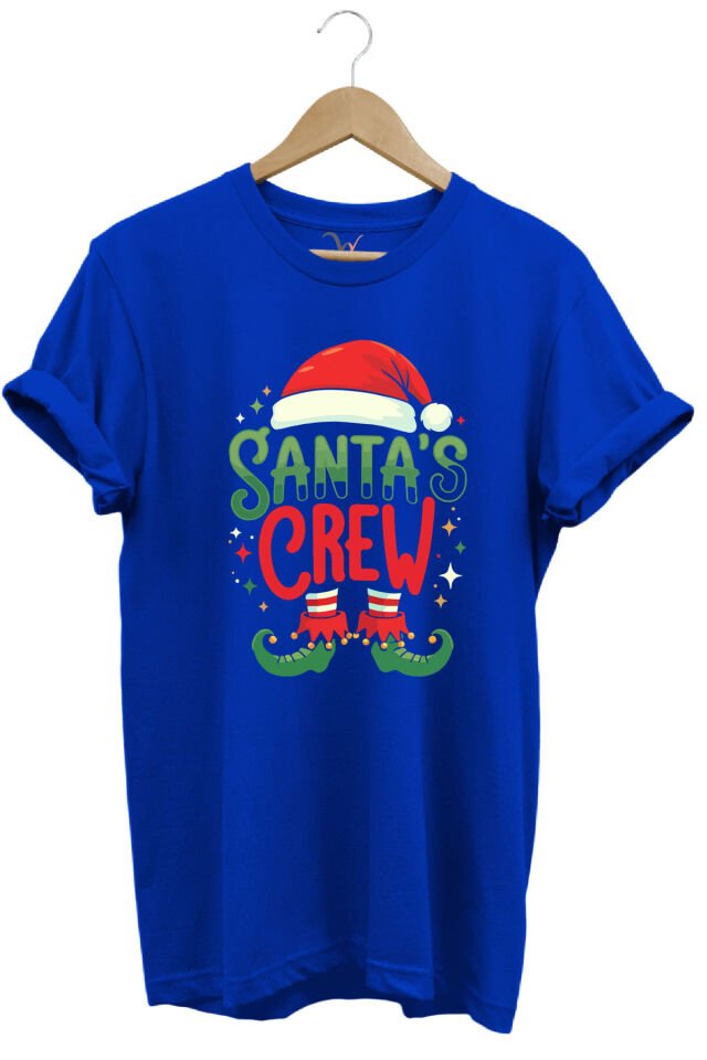 Noel Baba Yılbaşı Christmas Yeni Yıl Hediyesi Baskılı %100 Pamuk Regular Fit Mavi T-shirt
