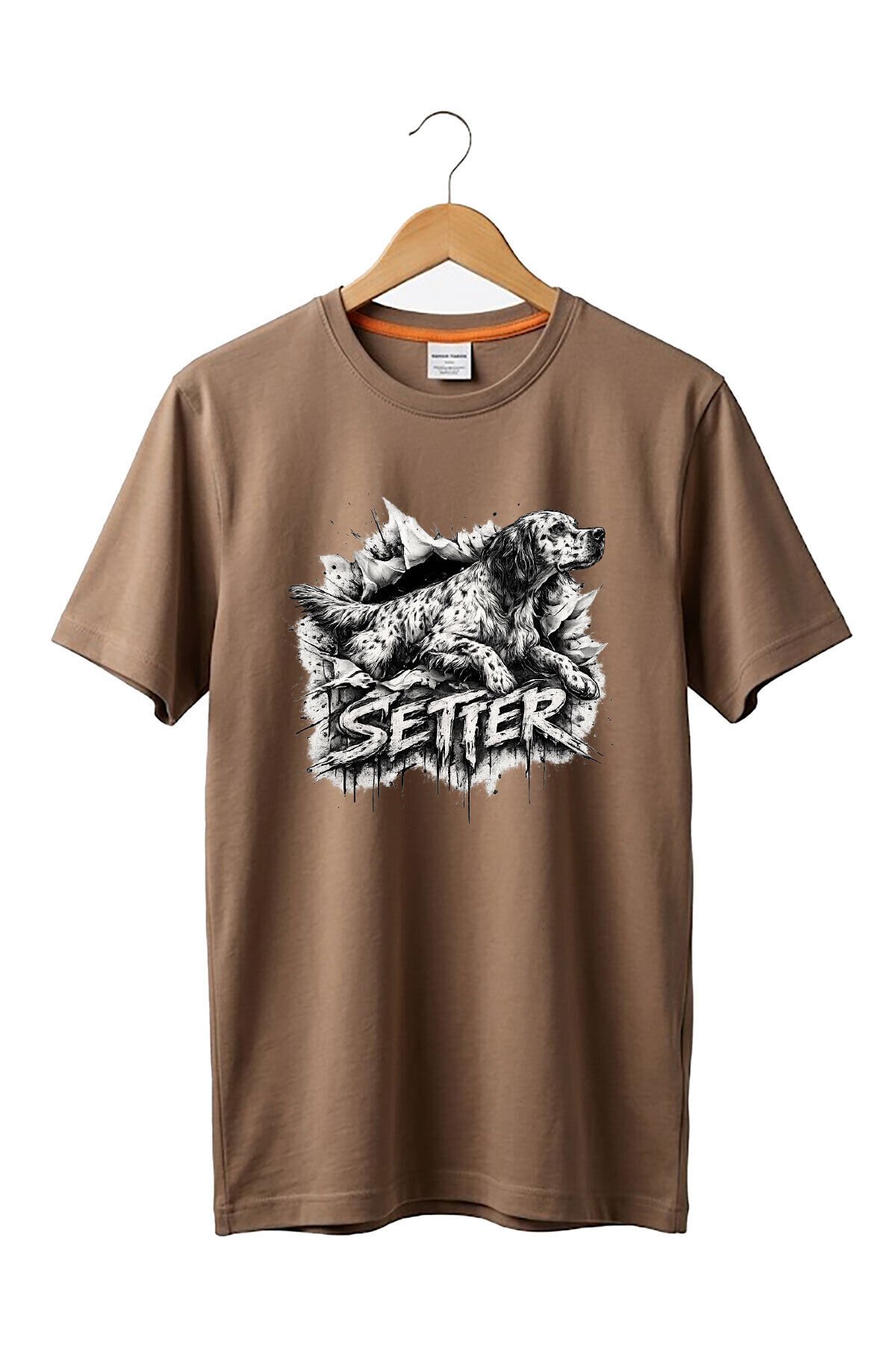 Unisex English Setter Köpek Baskılı Hunting Doğa %100 Pamuk Basic T-Shirt Açık Kahverengi - 3XL