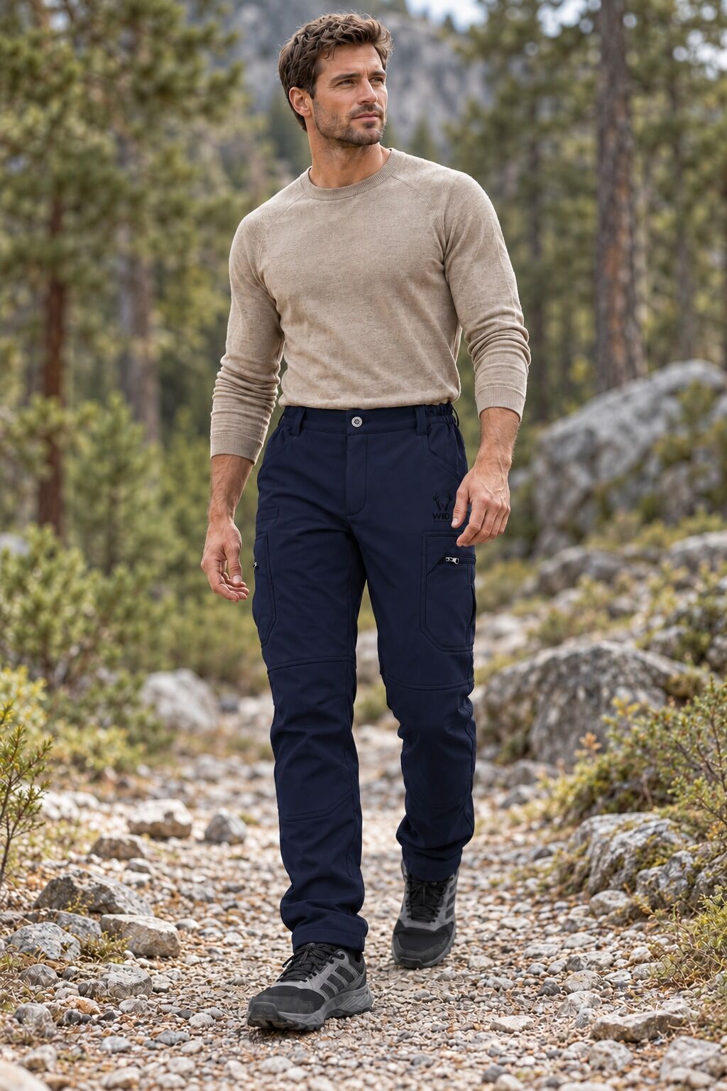 Widi Lacivert Softshell Su İtici Esnek Taktik Kargo Cepli Outdoor Pantolon