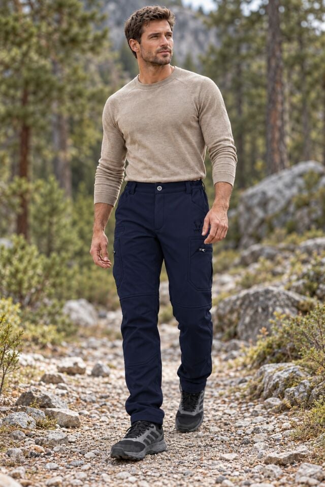 Widi Lacivert Softshell Su İtici Esnek Taktik Kargo Cepli Outdoor Pantolon