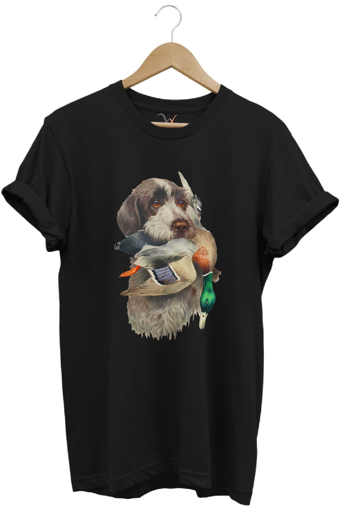 Avcılık Hunter Av Köpeği Ağzında Çulluk Kuşu Baskılı Çulluk Avı Regular Fit %100 Pamuk Beyaz T-shirt Siyah - 3-4 Yaş