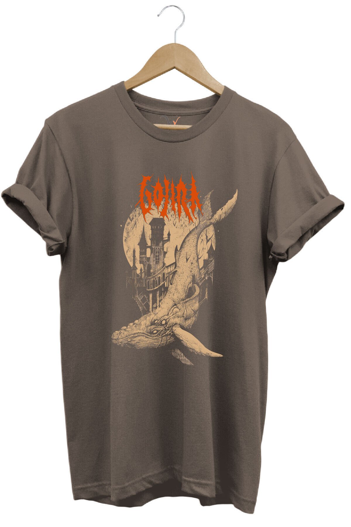 Gojira Balıklar Köpek Balığı Music Baskılı %100 Pamuk Regular Fit Bisiklet Yaka Kahverengi T-shirt