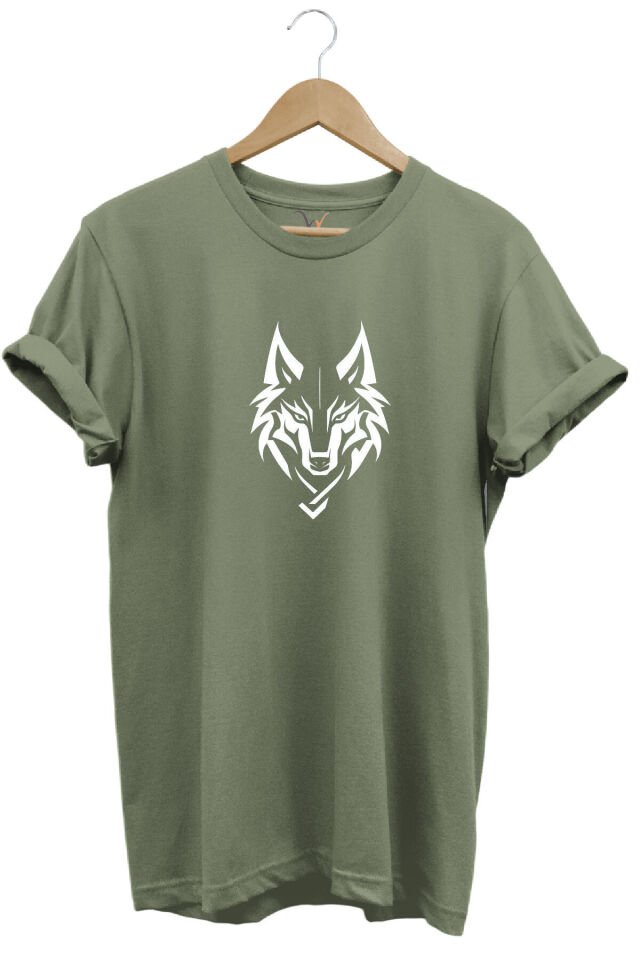 Bozkurt Türkçü Kurt Baskılı %100 Pamuk Regular Fit Bisiklet Yaka Basic T-shirt Haki - 3XL
