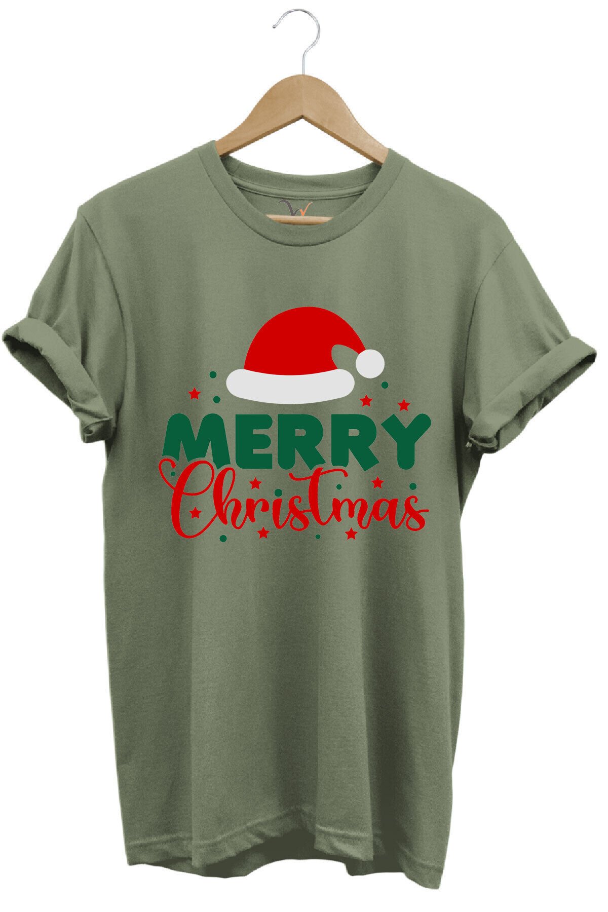 Unisex Yılbaşı Yeni Yıl Merry Christmas Noel Baba Baskılı %100 Pamuk Regular Fit Haki T-shirt Haki - 3XL