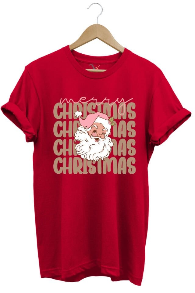 Unisex Yılbaşı Yeni Yıl Noel Baba Merry Christmas Kar Baskılı %100 Pamuk Regular Fit Kırmızı T-shirt