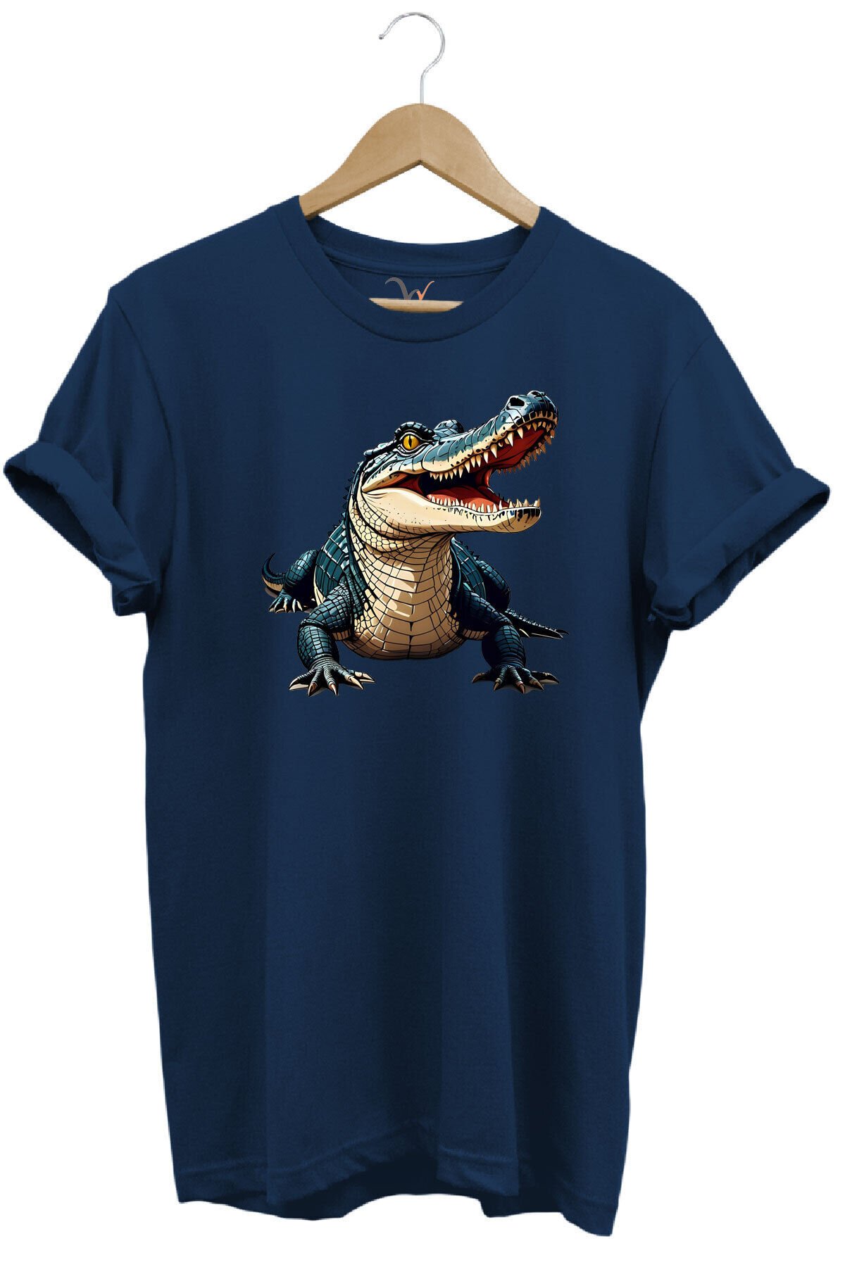Timsah Baskılı %100 Pamuk Regular Fit T-shirt Lacivert - M