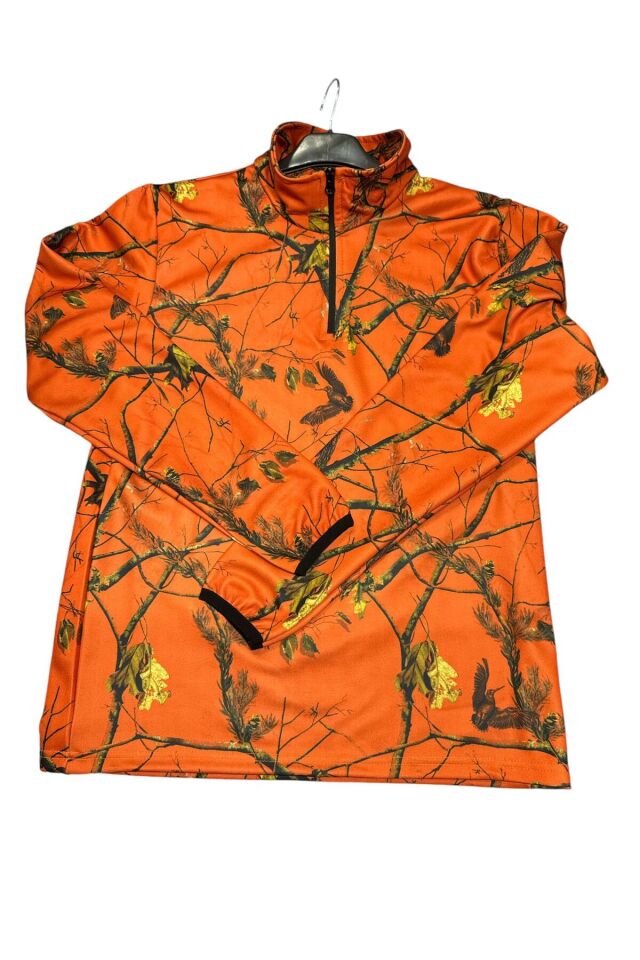 AVCILIK Turuncu Orman Desen Çulluk Baskılı Yarı Fermuar Domuz Avcısı Kol Uçları Lastikli Sweatshirt 2XL
