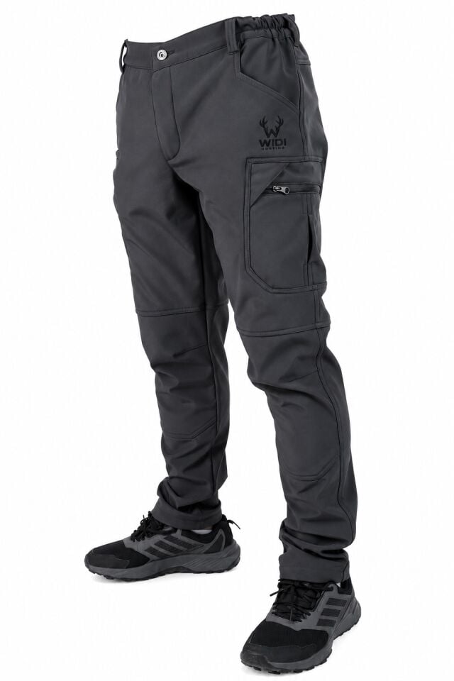 Widi Antrasit Softshell Su İtici Esnek Taktik Kargo Cepli Outdoor Pantolon
