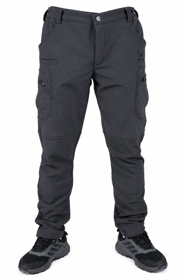 Widi Antrasit Softshell Su İtici Esnek Taktik Kargo Cepli Outdoor Pantolon