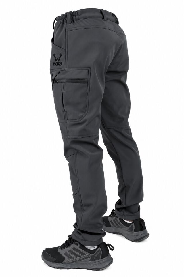 Widi Antrasit Softshell Su İtici Esnek Taktik Kargo Cepli Outdoor Pantolon