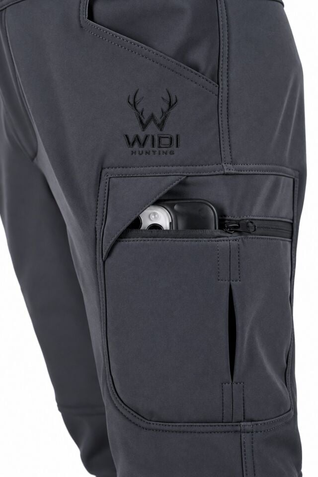 Widi Antrasit Softshell Su İtici Esnek Taktik Kargo Cepli Outdoor Pantolon